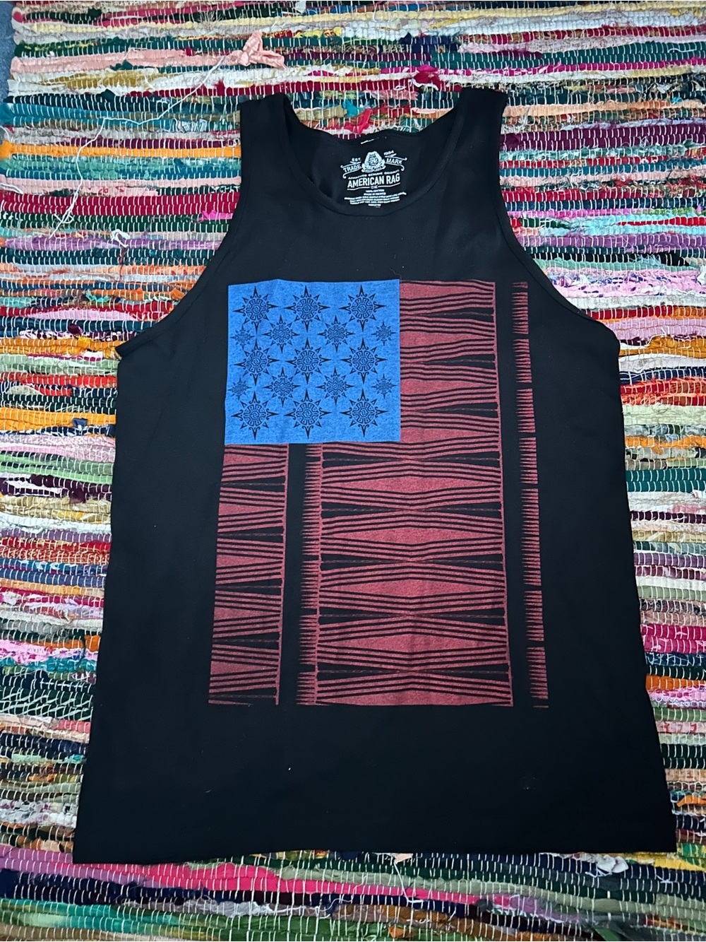 American Rag Black Graphic Logo Tank Top with White Print